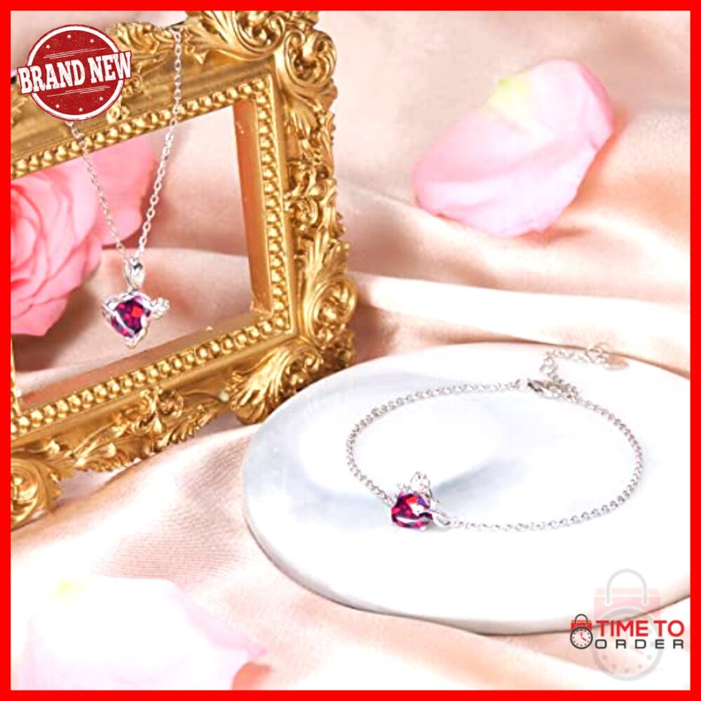 Sterling Silver Ruby Heart Bracelet Adjustable Ch… - image 3